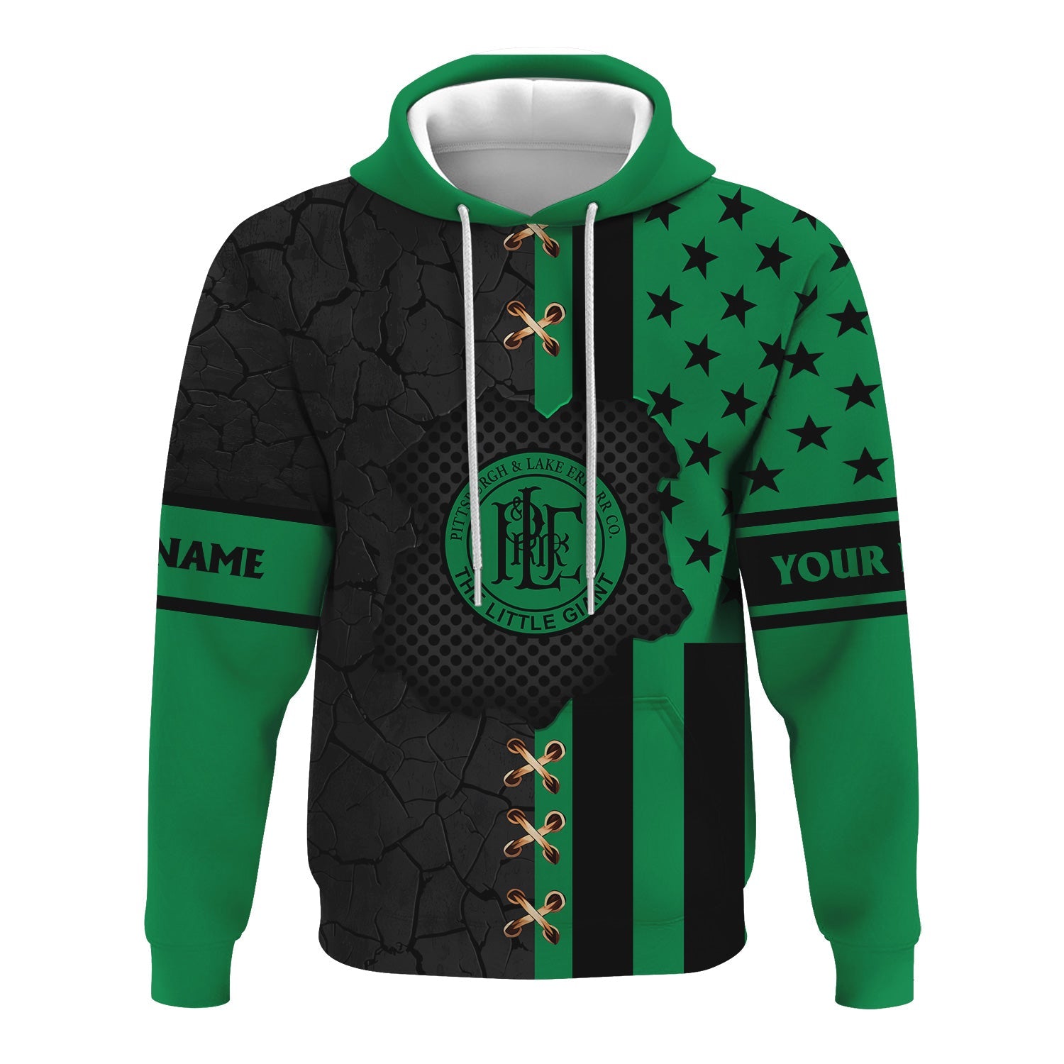 Railspirit Personalized Pittsburgh And Lake Erie Railroad Hoodie American Flag with Crack Effect Train Zip Up Hoodie