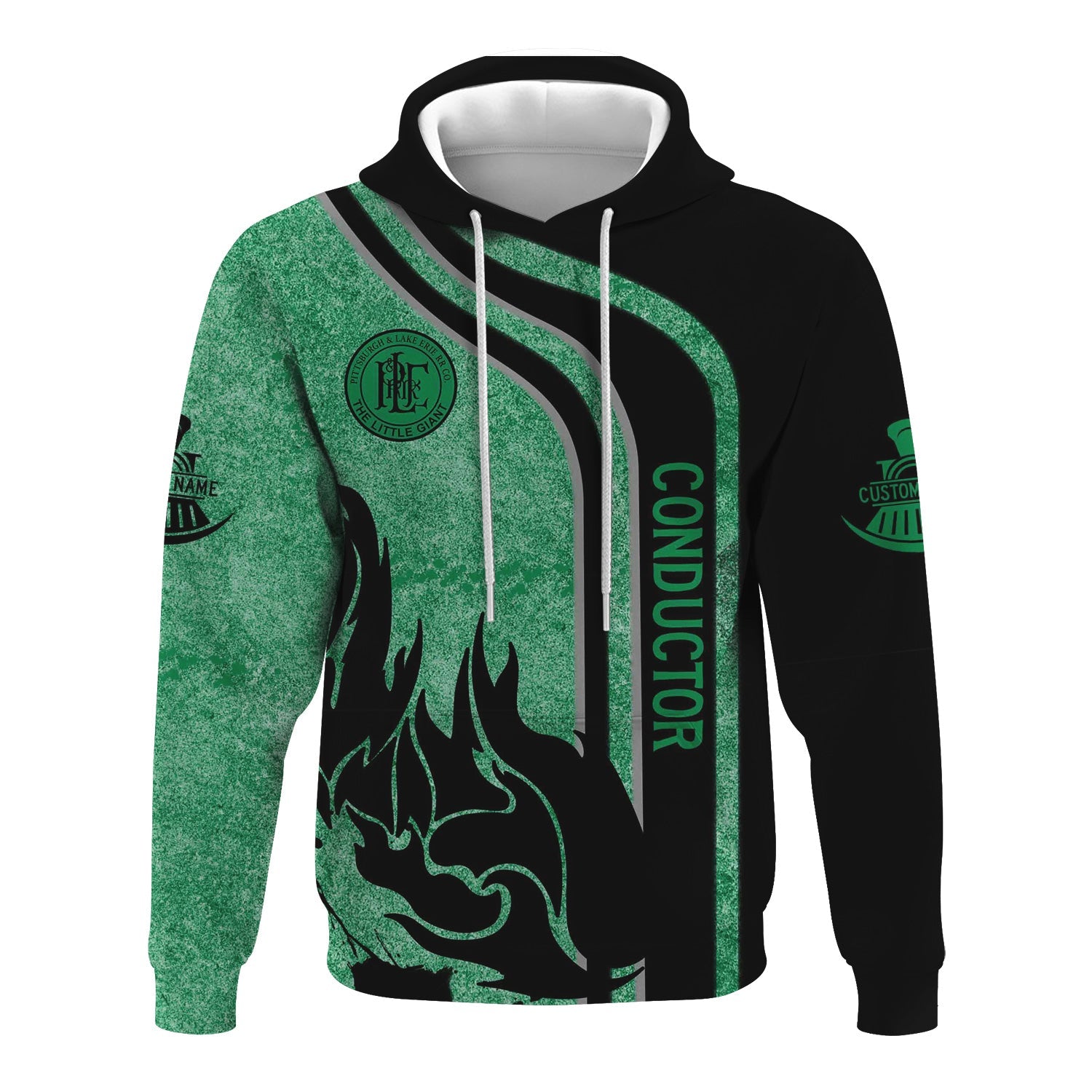 Railspirit Personalized Pittsburgh And Lake Erie Railroad Hoodie Flame Design with Custom Job Position Train Zip Up Hoodie