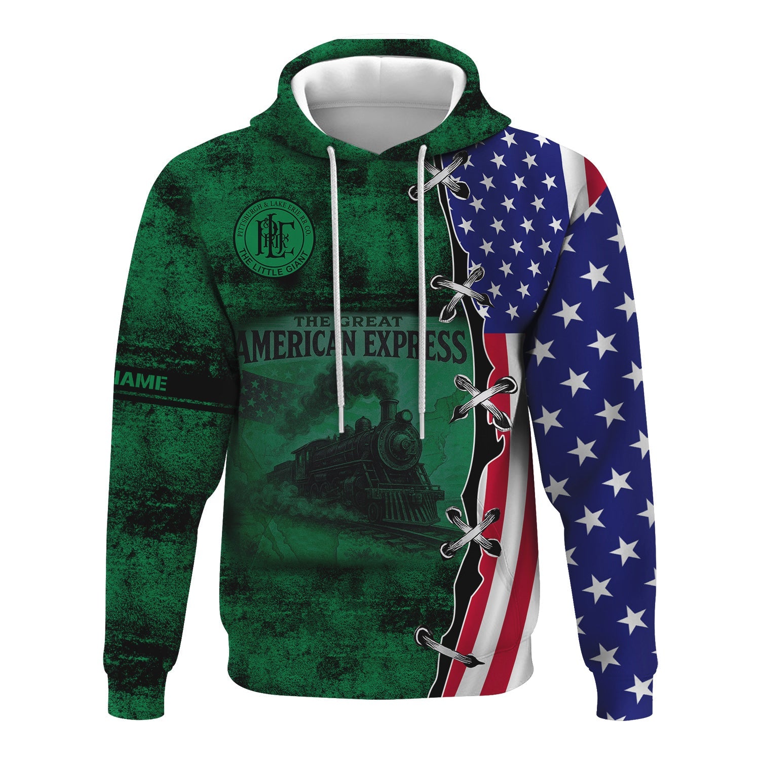 Railspirit Personalized Pittsburgh And Lake Erie Railroad Hoodie Retro American Express Train With USA Flag Zip Up Hoodie