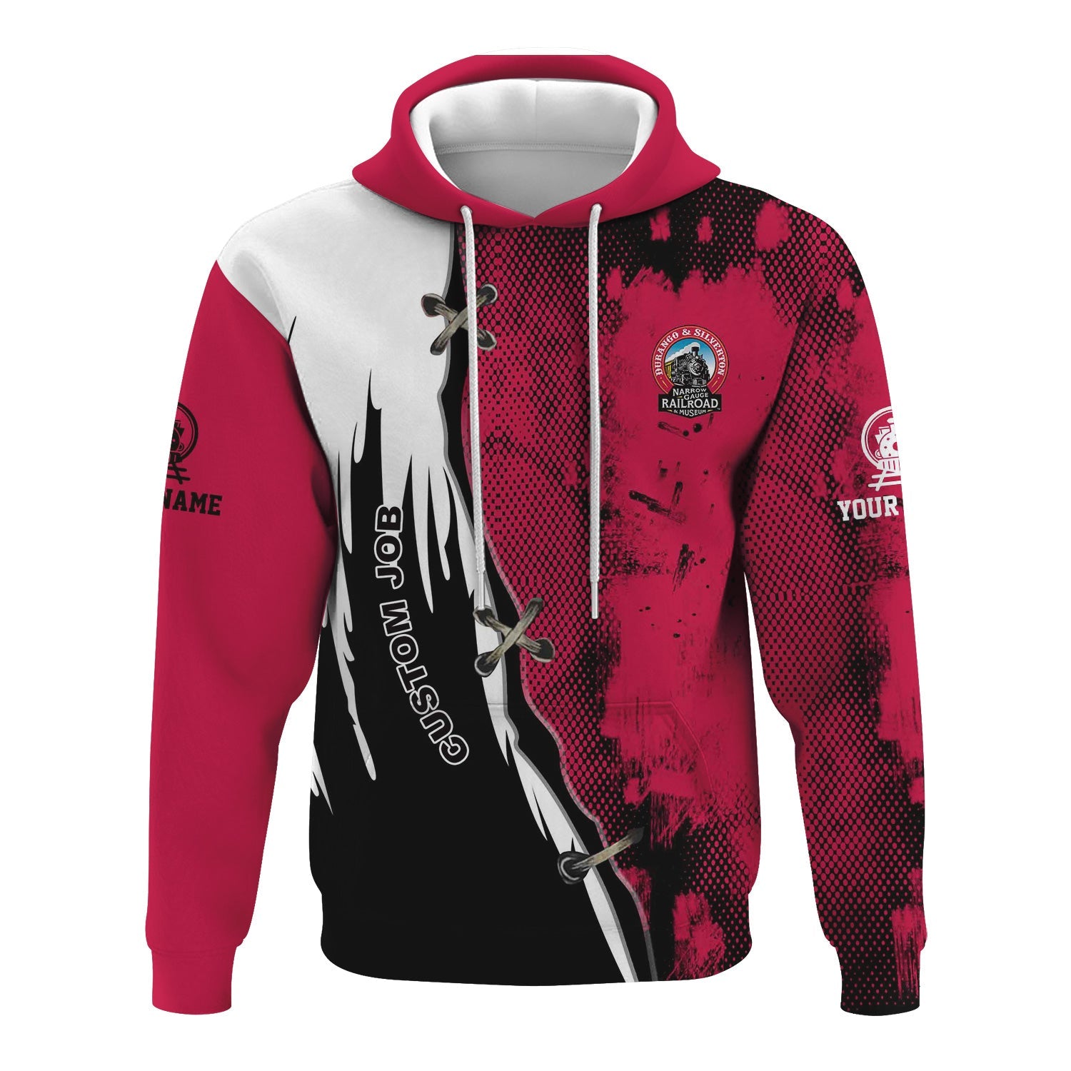 Railspirit Personalized Durango And Silverton Narrow Gauge Railroad Hoodie Retro Stitches Design with Custom Position Train Zip Up Hoodie