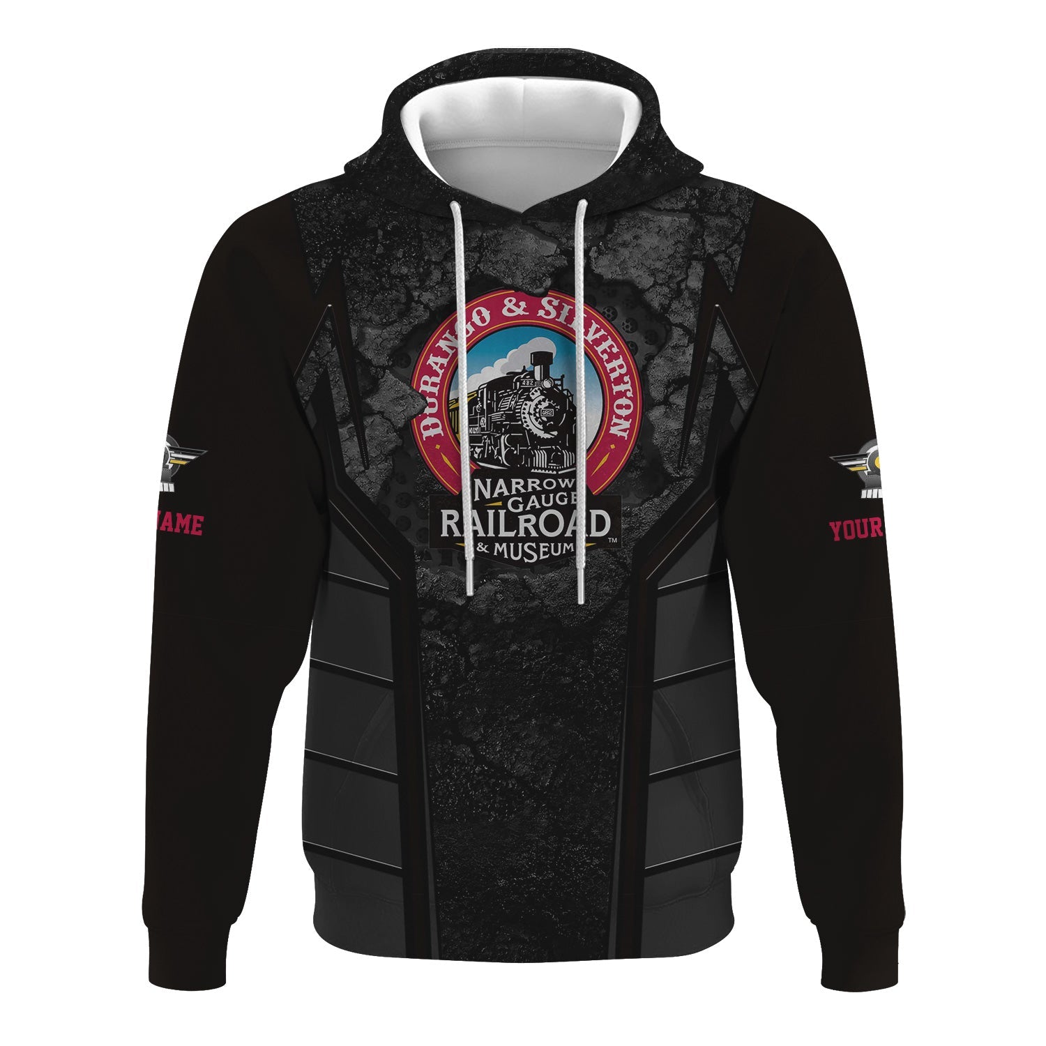 Railspirit Personalized Durango And Silverton Narrow Gauge Railroad Hoodie Cracked Metal Design Train Zip Up Hoodie for Rail Enthusiasts