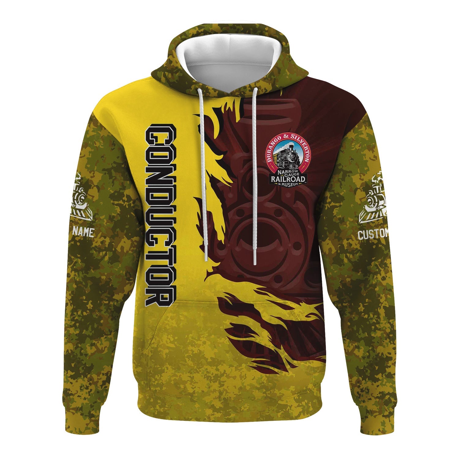 Railspirit Personalized Durango And Silverton Narrow Gauge Railroad Hoodie Blazing Style with Custom Position Train Zip Up Hoodie