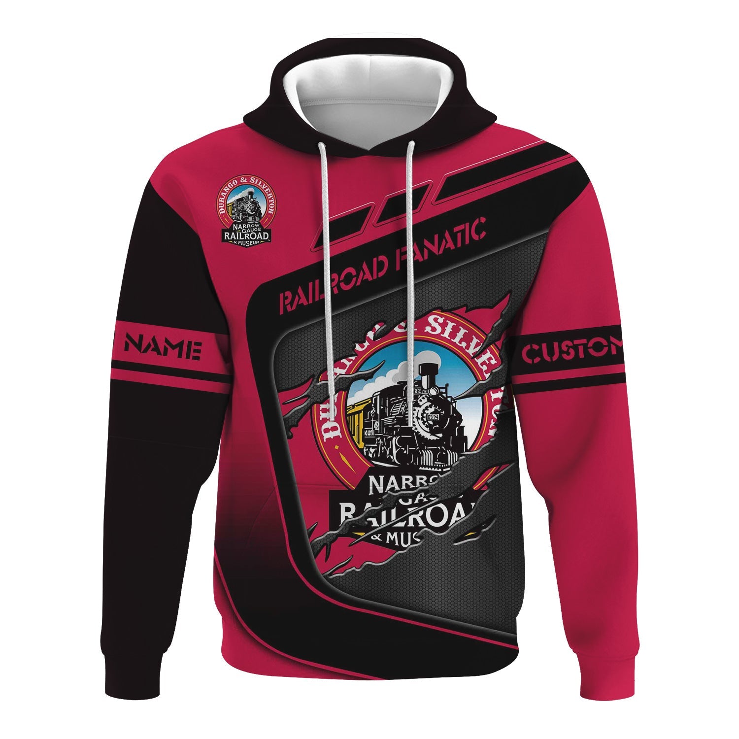 Railspirit Personalized Durango And Silverton Narrow Gauge Railroad Hoodie Ripped Texture Style Train Zip Up Hoodie For Railroad Fanatic