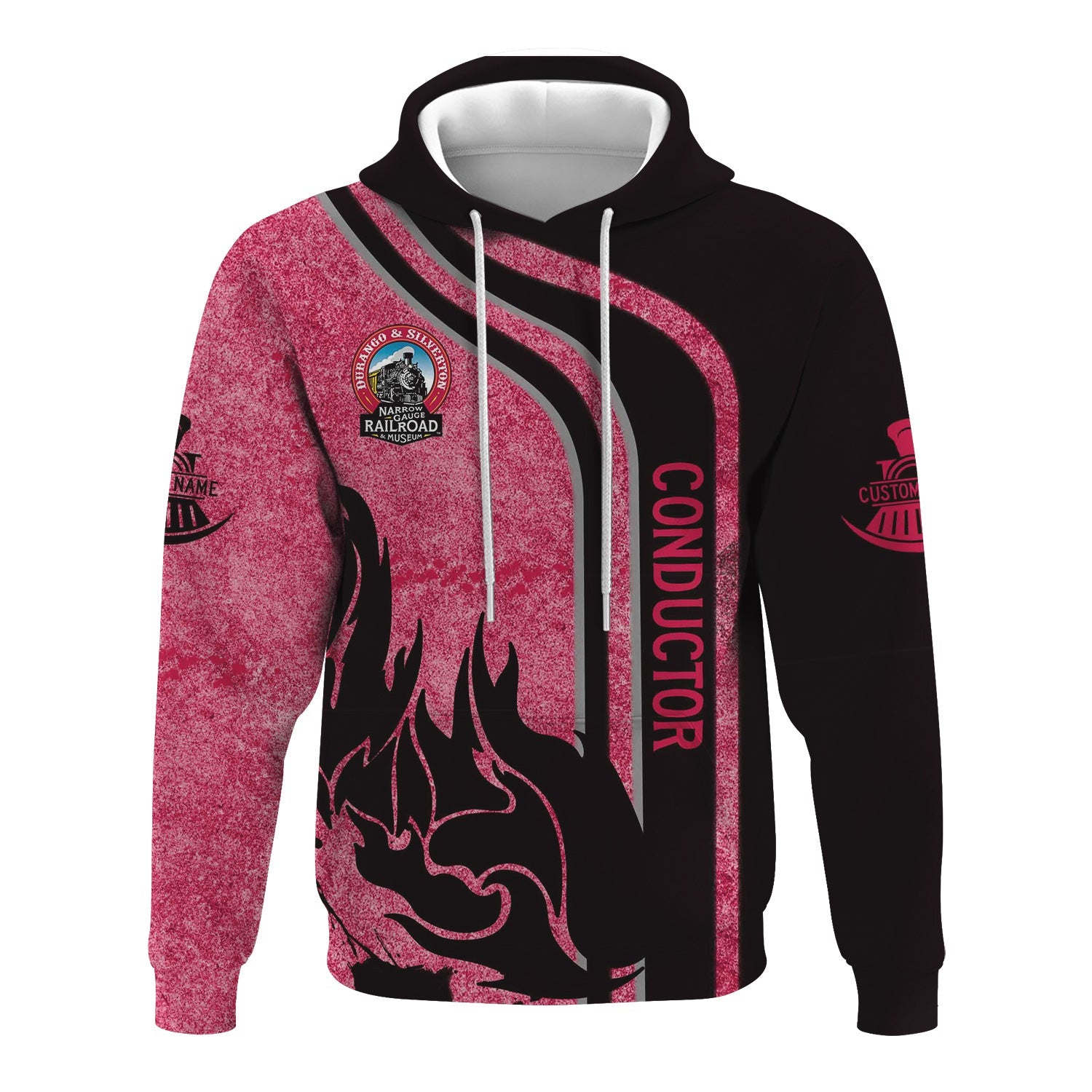 Railspirit Personalized Durango And Silverton Narrow Gauge Railroad Hoodie Flame Design with Custom Job Position Train Zip Up Hoodie