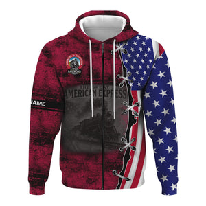 Railspirit Personalized Durango And Silverton Narrow Gauge Railroad Hoodie Retro American Express Train With USA Flag Zip Up Hoodie
