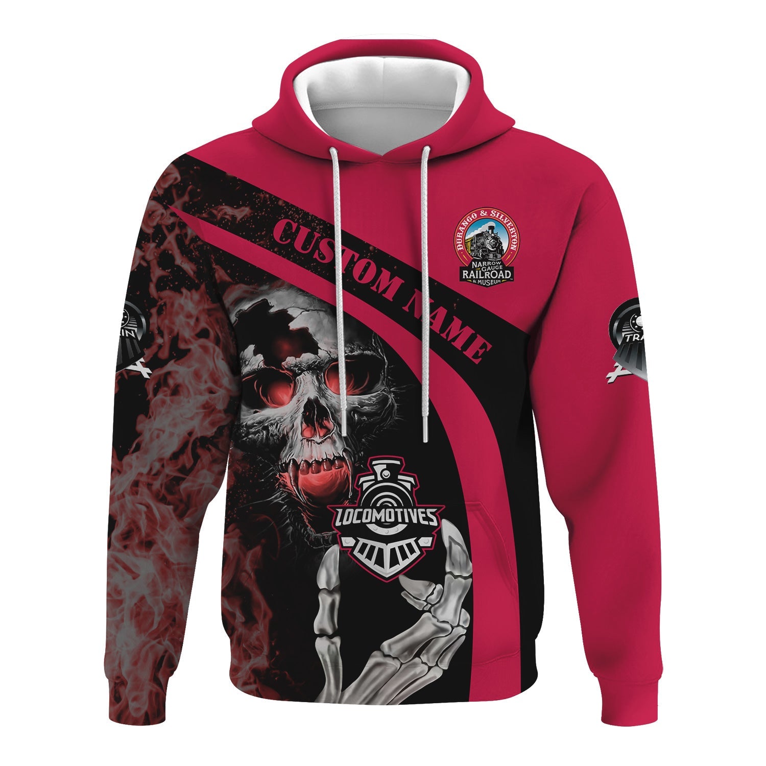 Railspirit Personalized Durango And Silverton Narrow Gauge Railroad Hoodie Flame Skull Design Train Zip Up Hoodie for Locomotive Fans