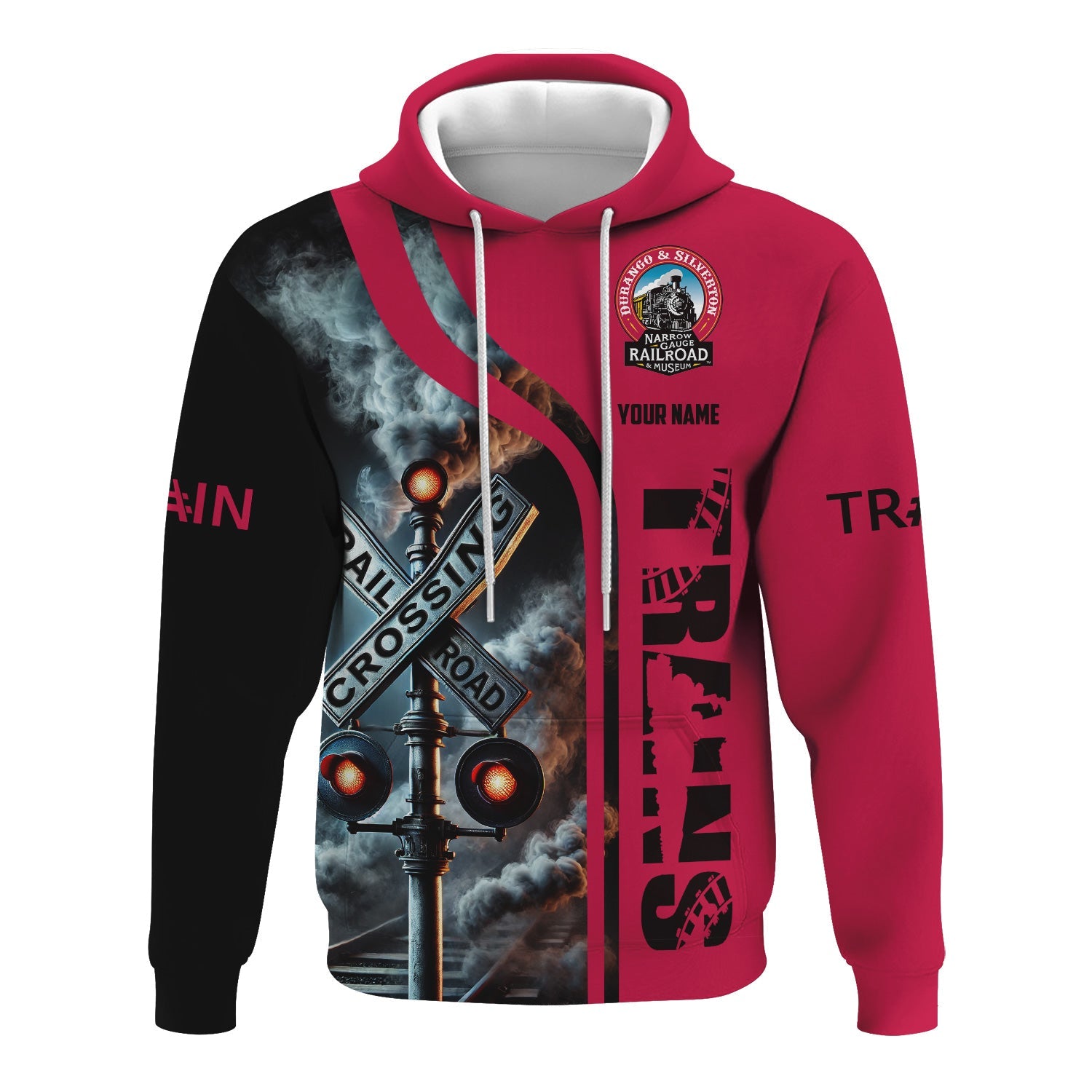 Railspirit Custom Name Durango And Silverton Narrow Gauge Railroad Hoodie Railroad Crossing Sign Printed Zip Hoodie