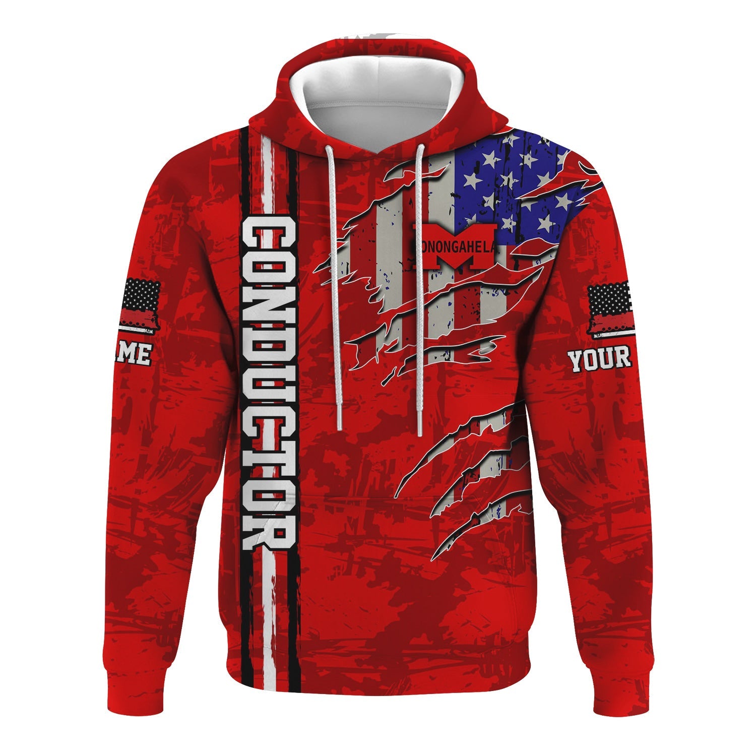 Railspirit Personalized Monongahela Railroad Hoodie USA Flag Claw Art with Custom Job Train Zip Up Hoodie