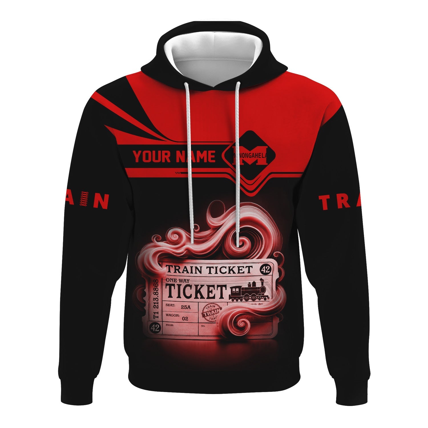 Railspirit Custom Name Monongahela Railroad Hoodie American Train Ticket Printed Zip Hoodie