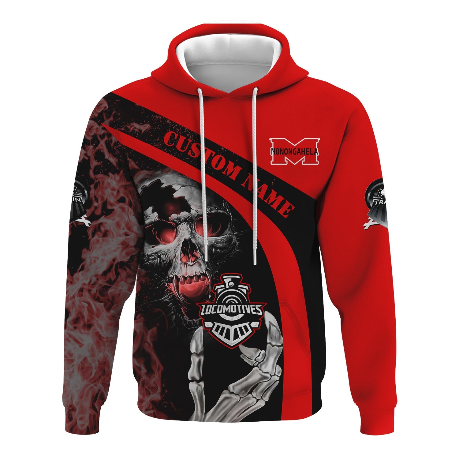 Railspirit Personalized Monongahela Railroad Hoodie Flame Skull Design Train Zip Up Hoodie for Locomotive Fans