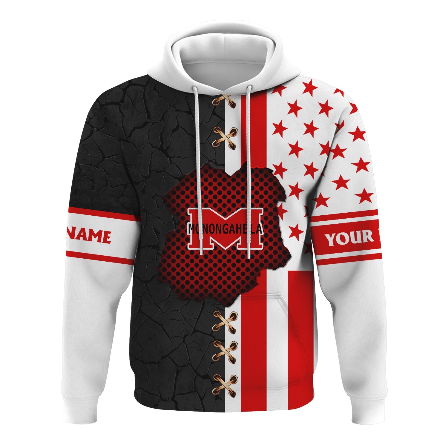 Railspirit Personalized Monongahela Railroad Hoodie American Flag with Crack Effect Train Zip Up Hoodie