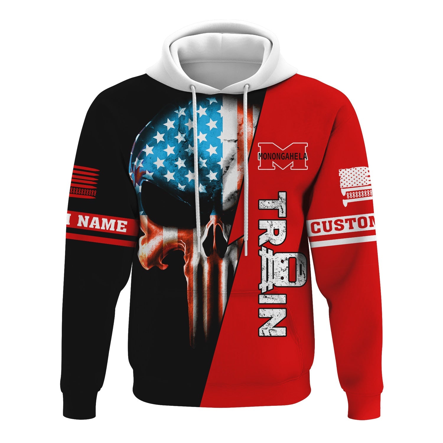 Railspirit Personalized Monongahela Railroad Hoodie Train Skull American Flag Zip Up Hoodie All Over Print
