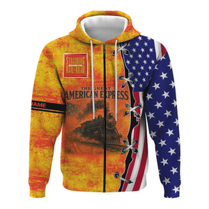 Railspirit Personalized Strasburg Railroad Hoodie Retro American Express Train With USA Flag Zip Up Hoodie