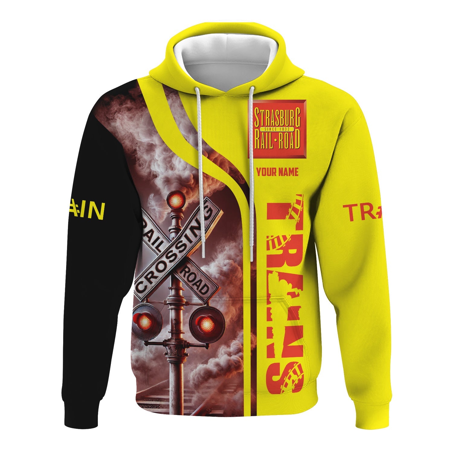 Railspirit Custom Name Strasburg Railroad Hoodie Railroad Crossing Sign Printed Zip Hoodie