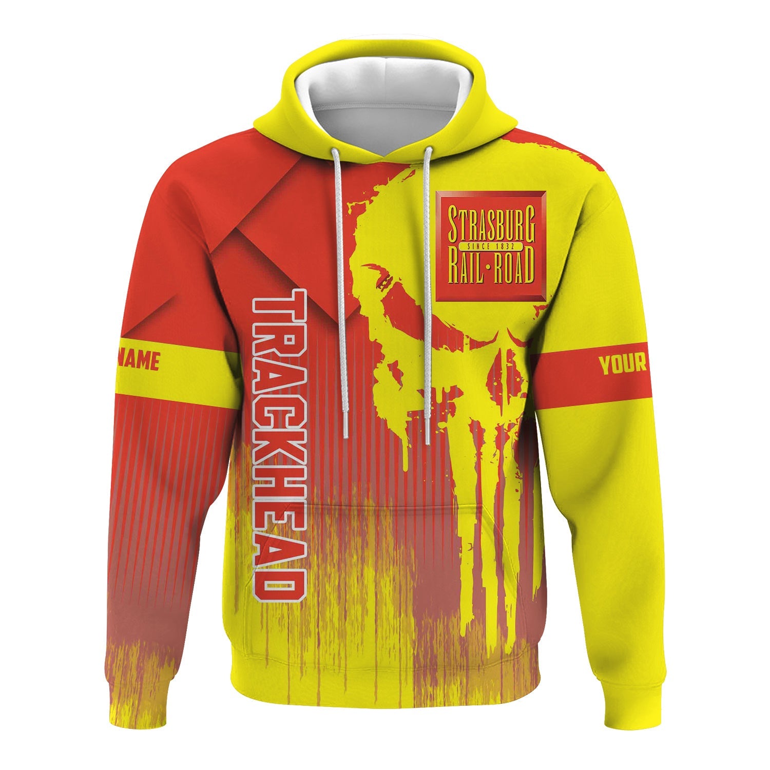 Railspirit Personalized Strasburg Railroad Hoodie Skull Design with Custom Job Train Zip Up Hoodie for Trackhead Crew