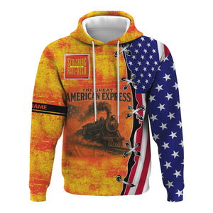 Railspirit Personalized Strasburg Railroad Hoodie Retro American Express Train With USA Flag Zip Up Hoodie