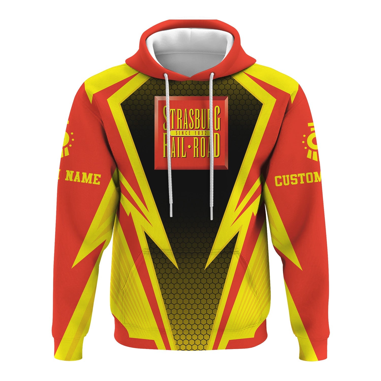 Railspirit Personalized Strasburg Railroad Hoodie Lightning Graphic Style Zip Up Hoodie Gift Idea For Train Lover