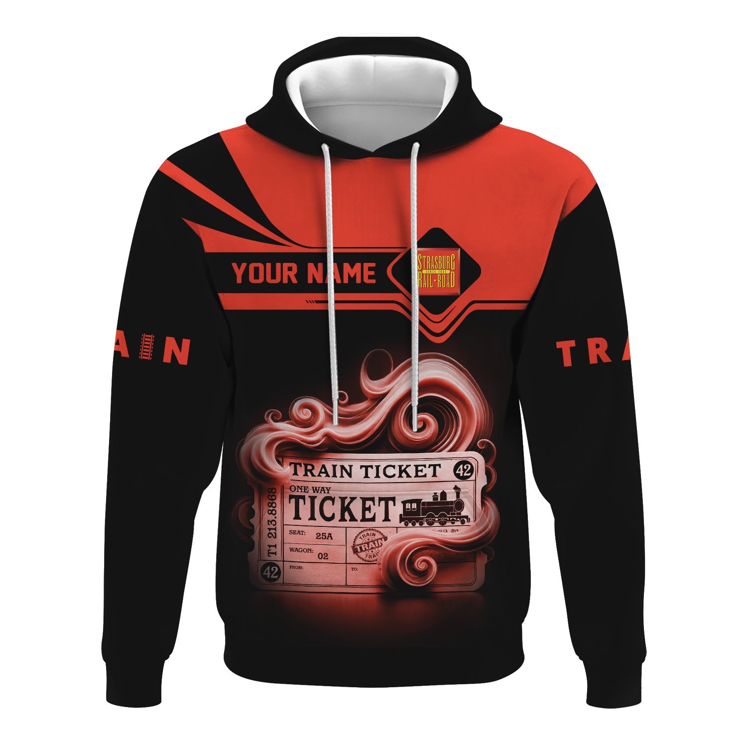 Railspirit Custom Name Strasburg Railroad Hoodie American Train Ticket Printed Zip Hoodie
