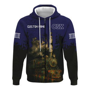 Railspirit Personalized CSX Transportation Railroad Hoodie Vintage Train Art Style Zip Up Hoodie For Locomotive Fans