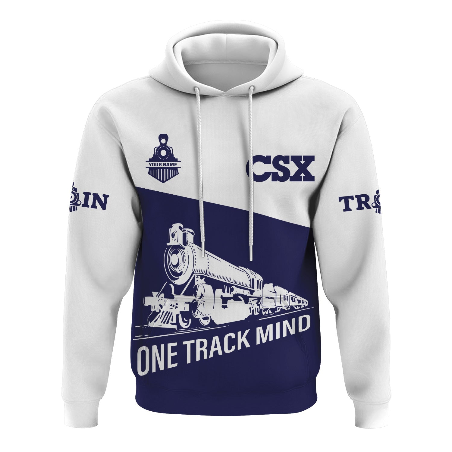 Railspirit Custom Name CSX Transportation Railroad Hoodie One Track Mind Printed Zip Hoodie