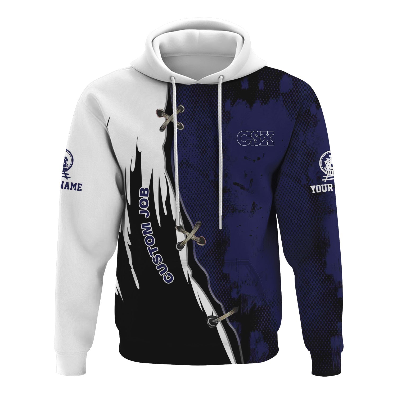 Railspirit Personalized CSX Transportation Railroad Hoodie Retro Stitches Design with Custom Position Train Zip Up Hoodie