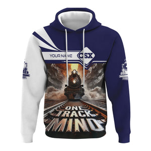 Railspirit Personalized CSX Transportation Railroad Hoodie One Track Mind Train Printed ZIp Up Hoodie