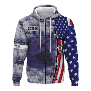 Railspirit Personalized CSX Transportation Railroad Hoodie Retro American Express Train With USA Flag Zip Up Hoodie