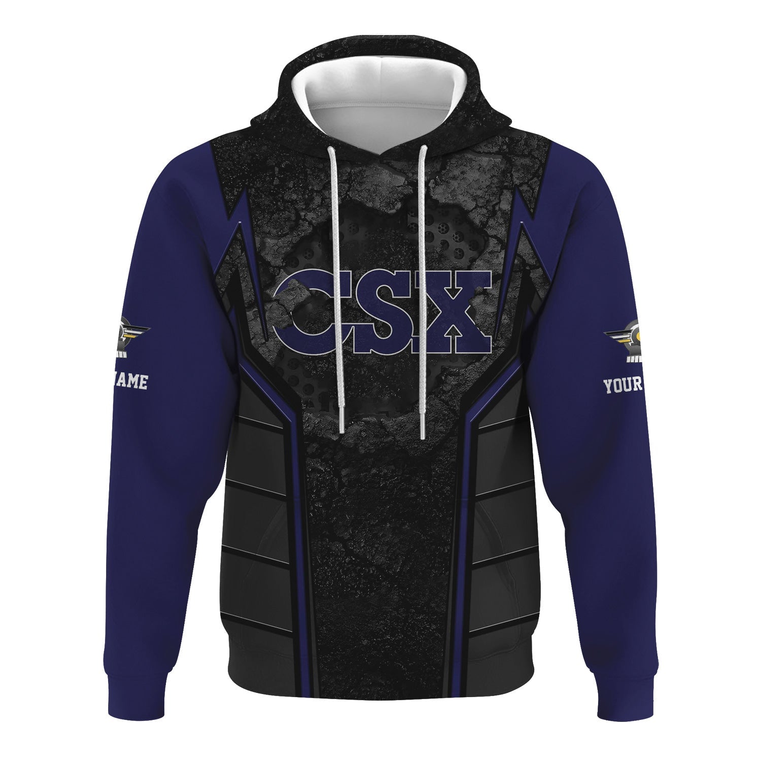 Railspirit Personalized CSX Transportation Railroad Hoodie Cracked Metal Design Train Zip Up Hoodie for Rail Enthusiasts
