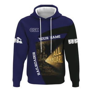 Railspirit Personalized CSX Transportation Railroad Hoodie All Aboard Steam Train Movie Projector Style Zip Up Hoodie