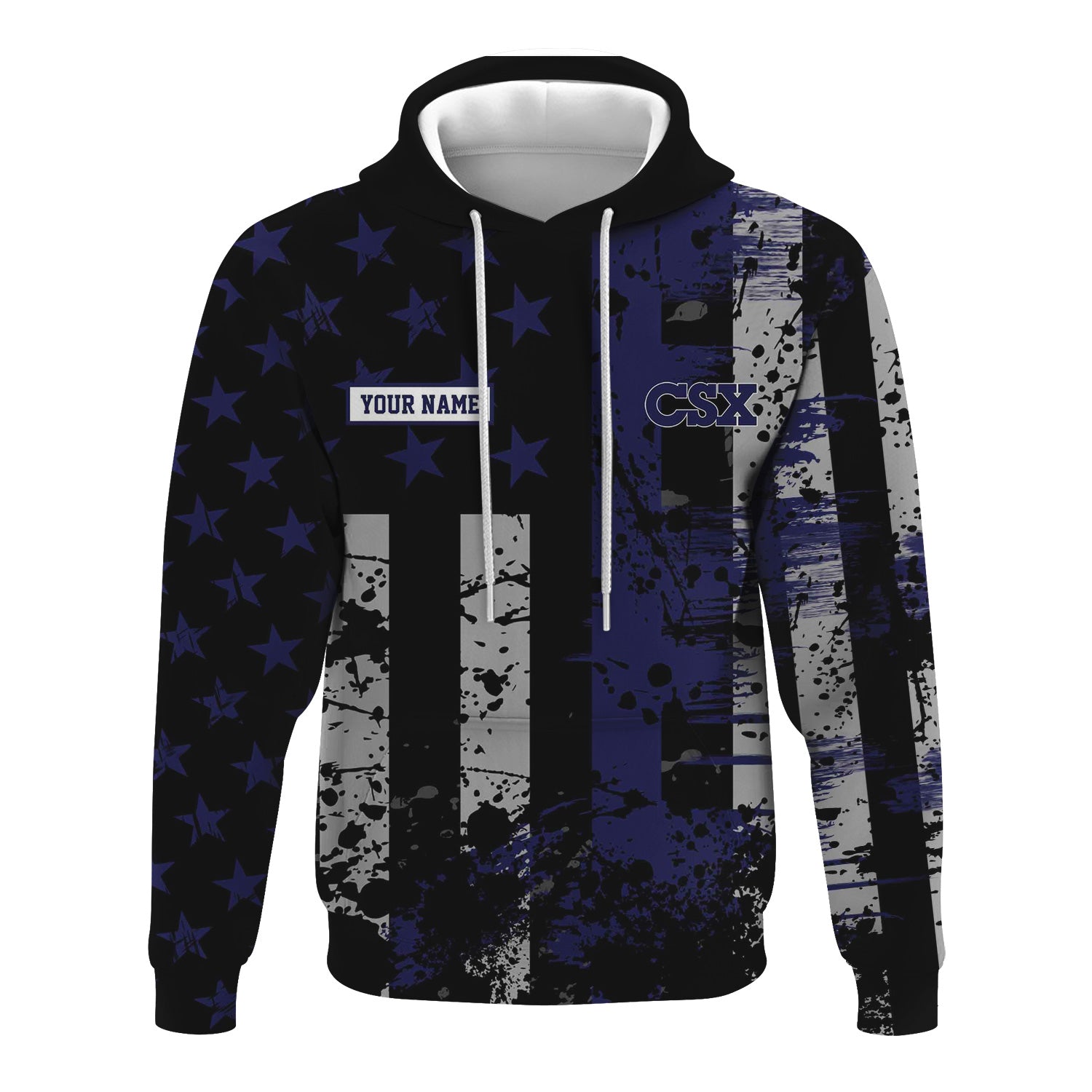 Railspirit Personalized CSX Transportation Railroad Hoodie Artistic Paint American Flag Style Train Zip Up Hoodie