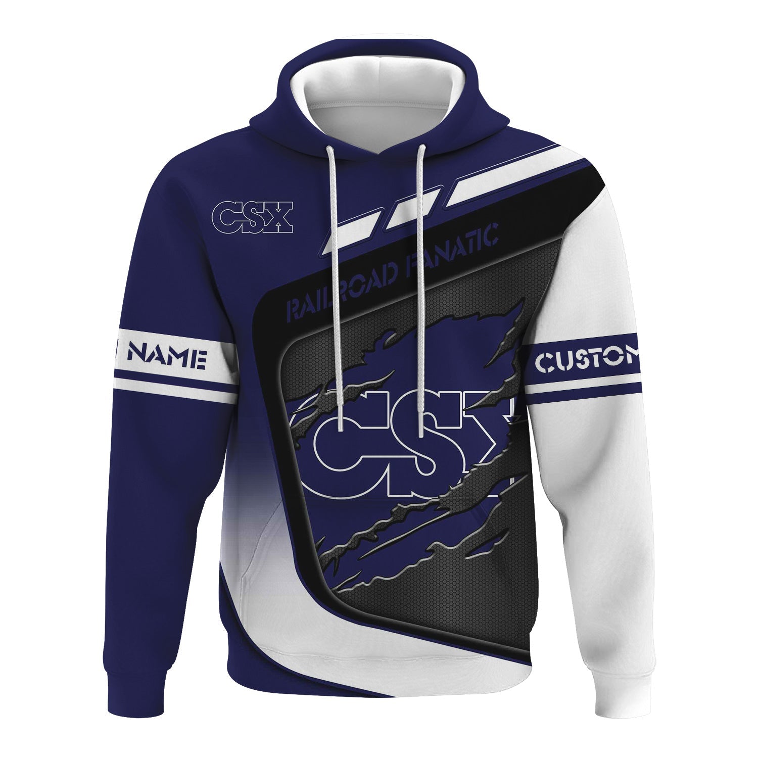 Railspirit Personalized CSX Transportation Railroad Hoodie Ripped Texture Style Train Zip Up Hoodie For Railroad Fanatic