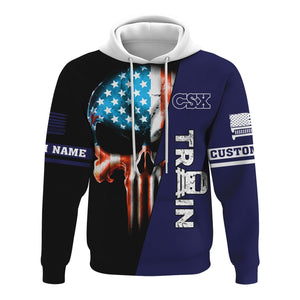 Railspirit Personalized CSX Transportation Railroad Hoodie Train Skull American Flag Zip Up Hoodie All Over Print