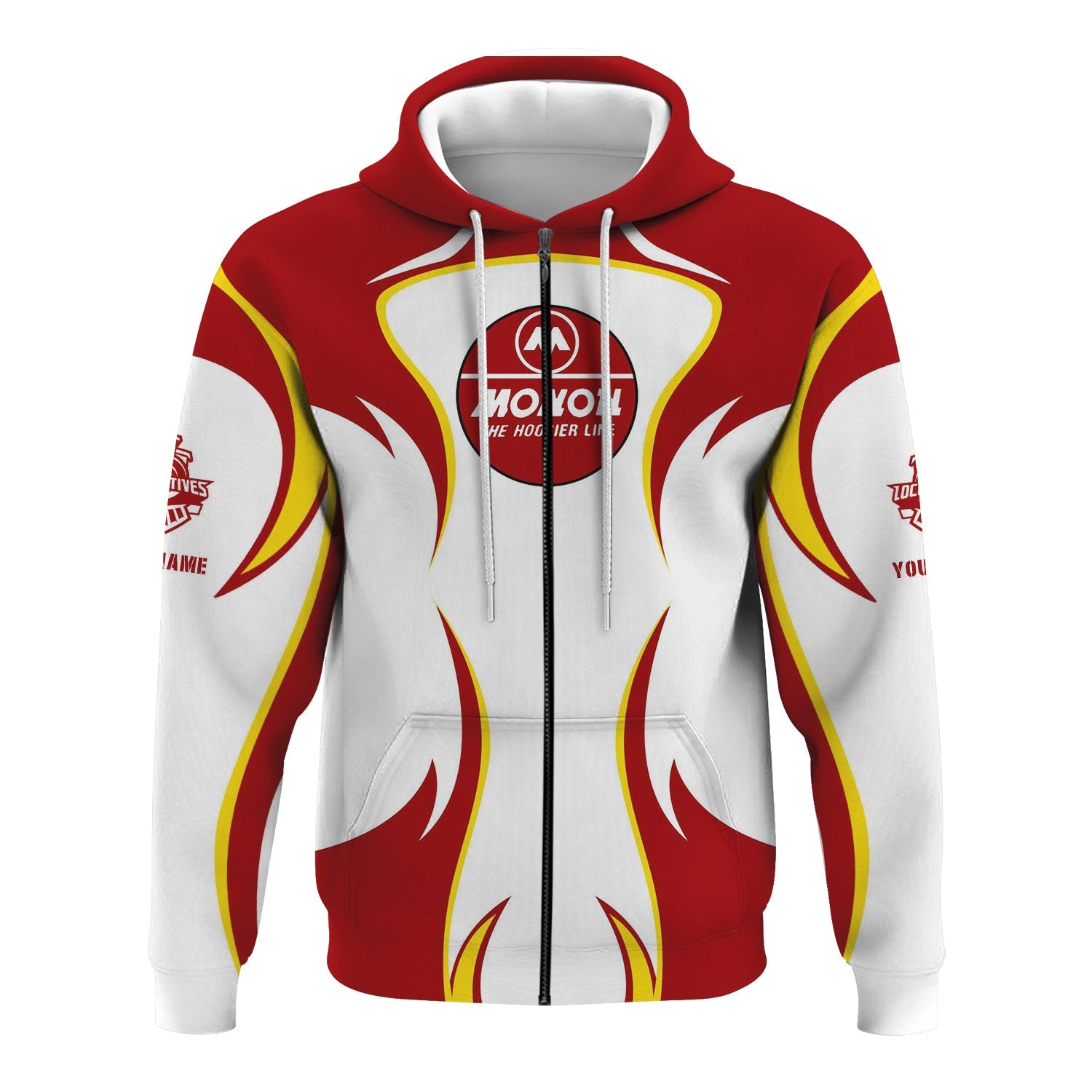 Railspirit Personalized Monon Railroad Hoodie Distinctive Flame Style Zip Up Hoodie For Steam Engine Addict