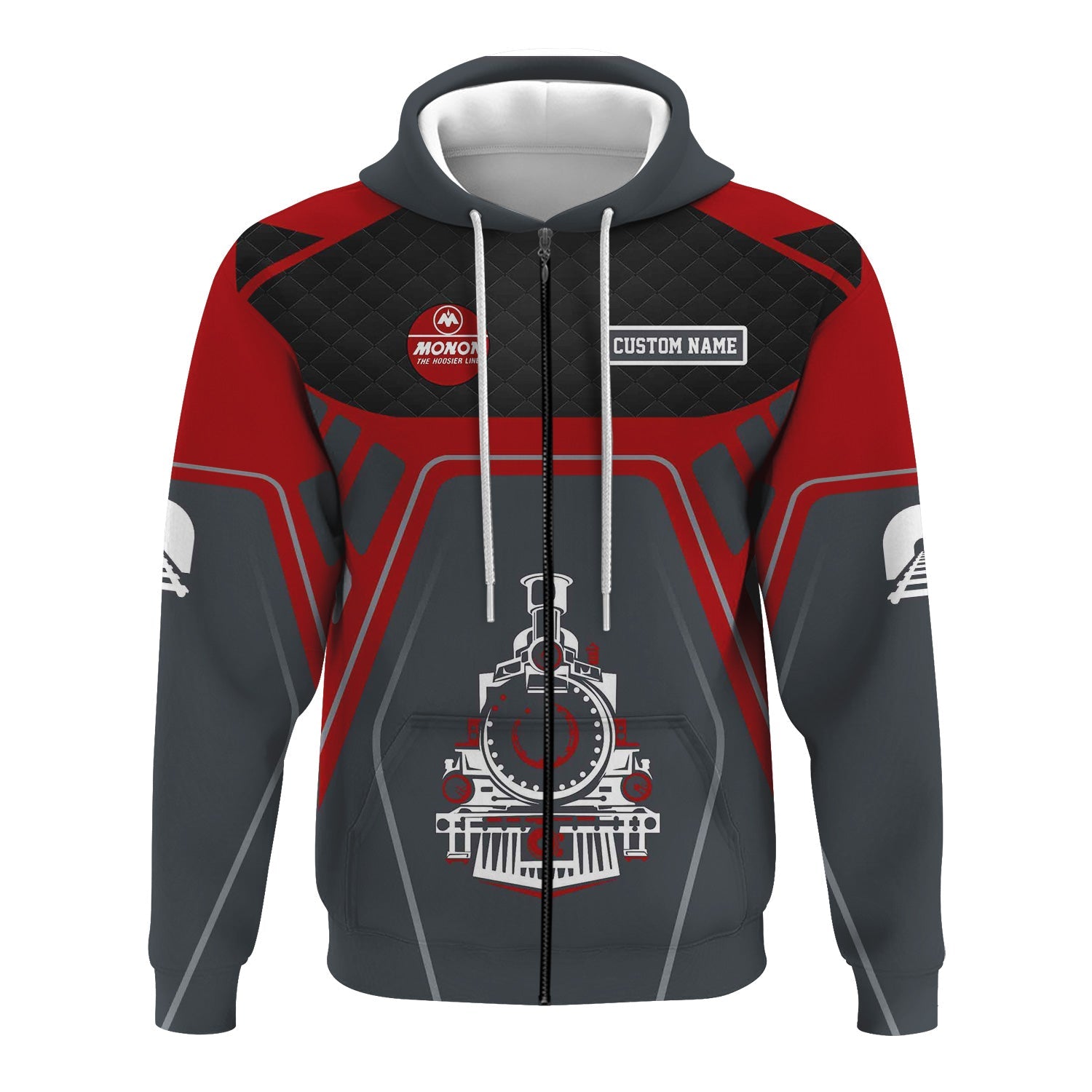 Railspirit Personalized Monon Railroad Hoodie Steam Locomotive Engine Graphic Train Zip Up Hoodie All Over Print