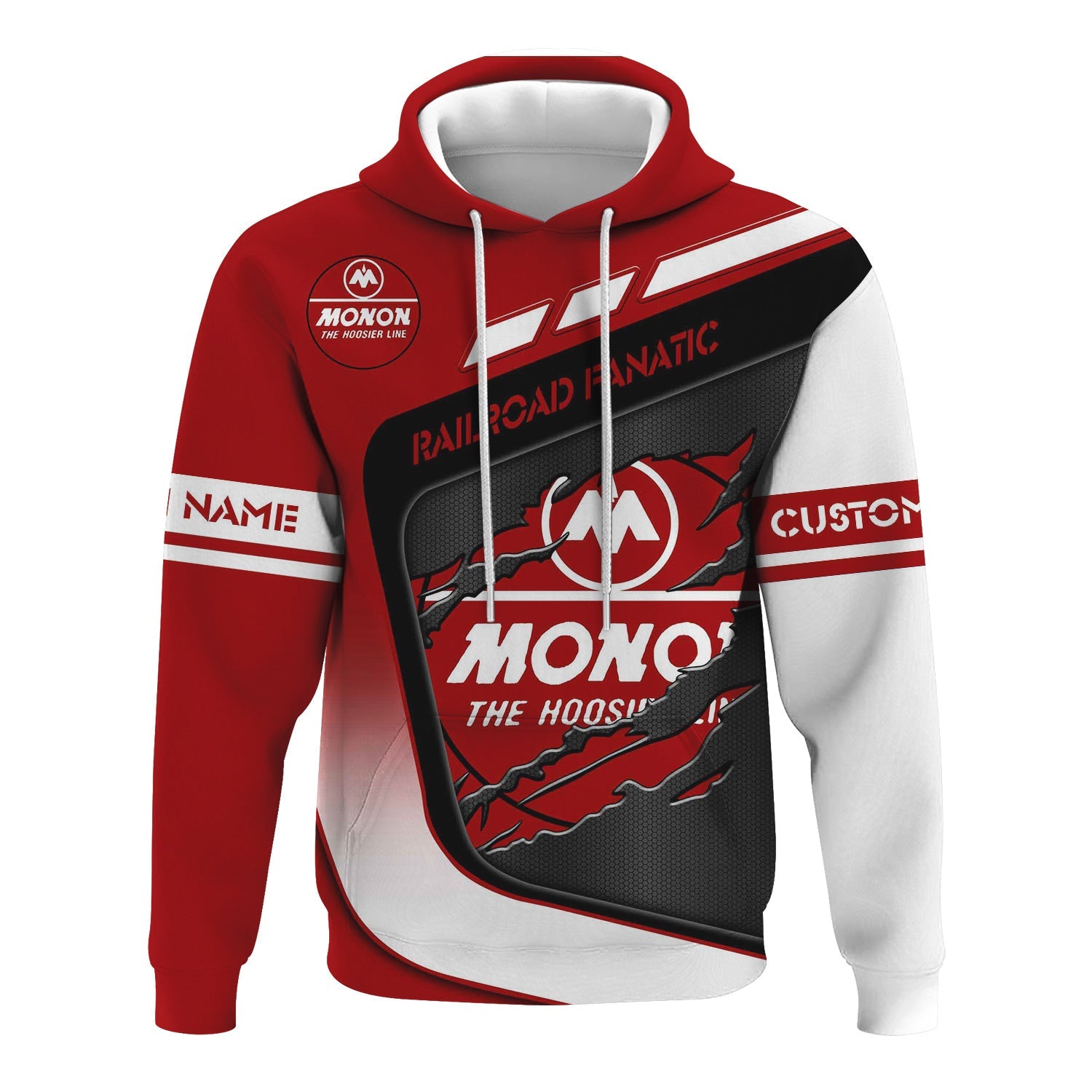 Railspirit Personalized Monon Railroad Hoodie Ripped Texture Style Train Zip Up Hoodie For Railroad Fanatic