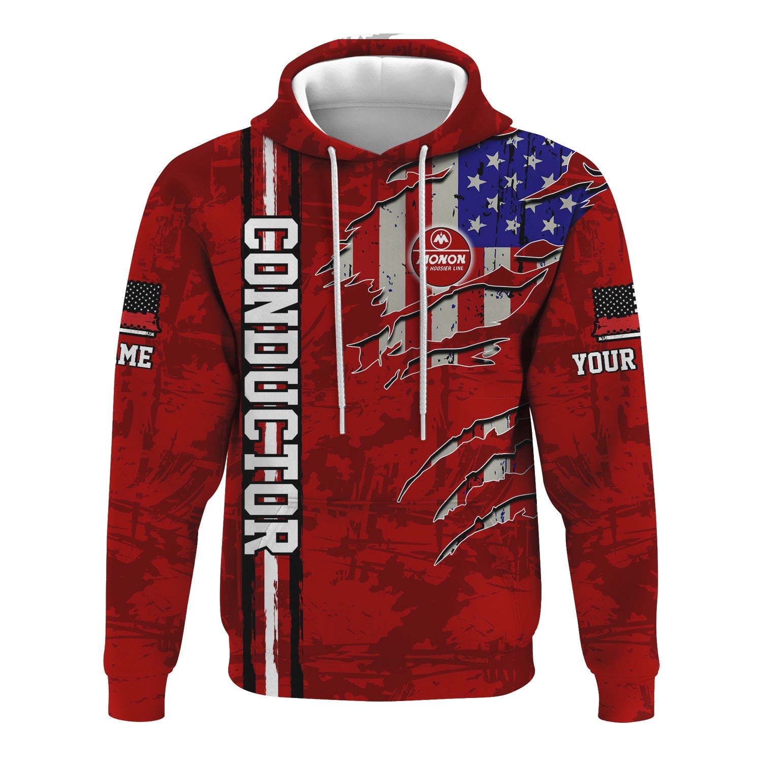 Railspirit Personalized Monon Railroad Hoodie USA Flag Claw Art with Custom Job Train Zip Up Hoodie