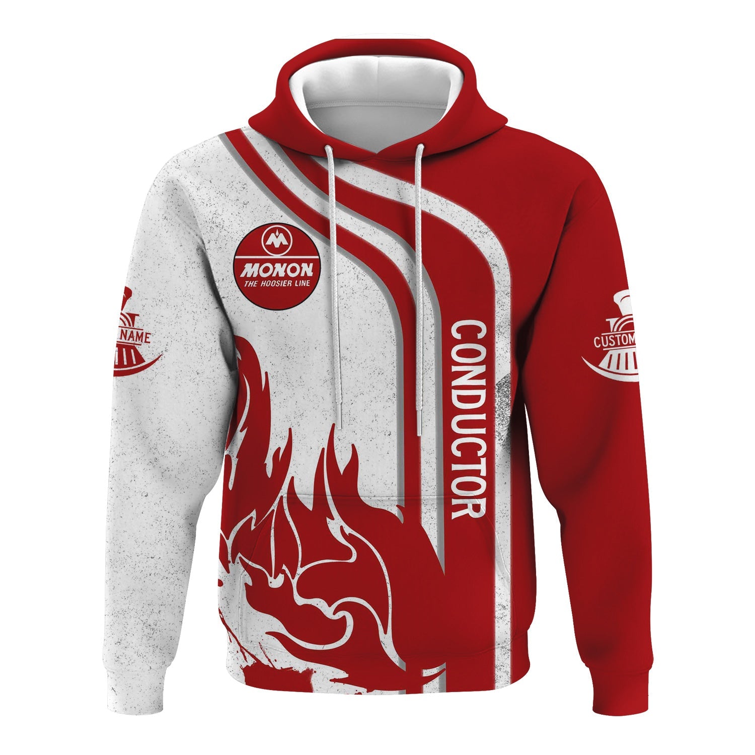 Railspirit Personalized Monon Railroad Hoodie Flame Design with Custom Job Position Train Zip Up Hoodie