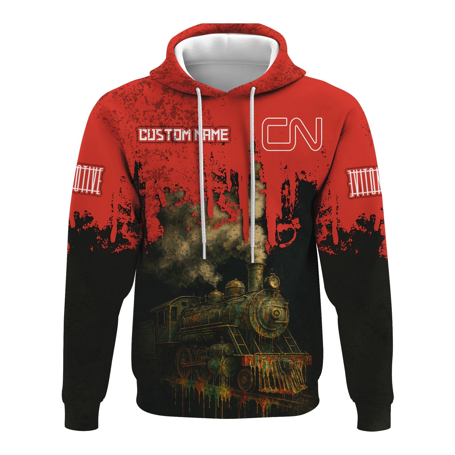 Railspirit Personalized Canadian National Railroad Hoodie Vintage Train Art Style Zip Up Hoodie For Locomotive Fans
