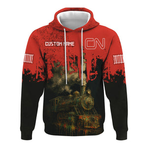 Railspirit Personalized Canadian National Railroad Hoodie Vintage Train Art Style Zip Up Hoodie For Locomotive Fans