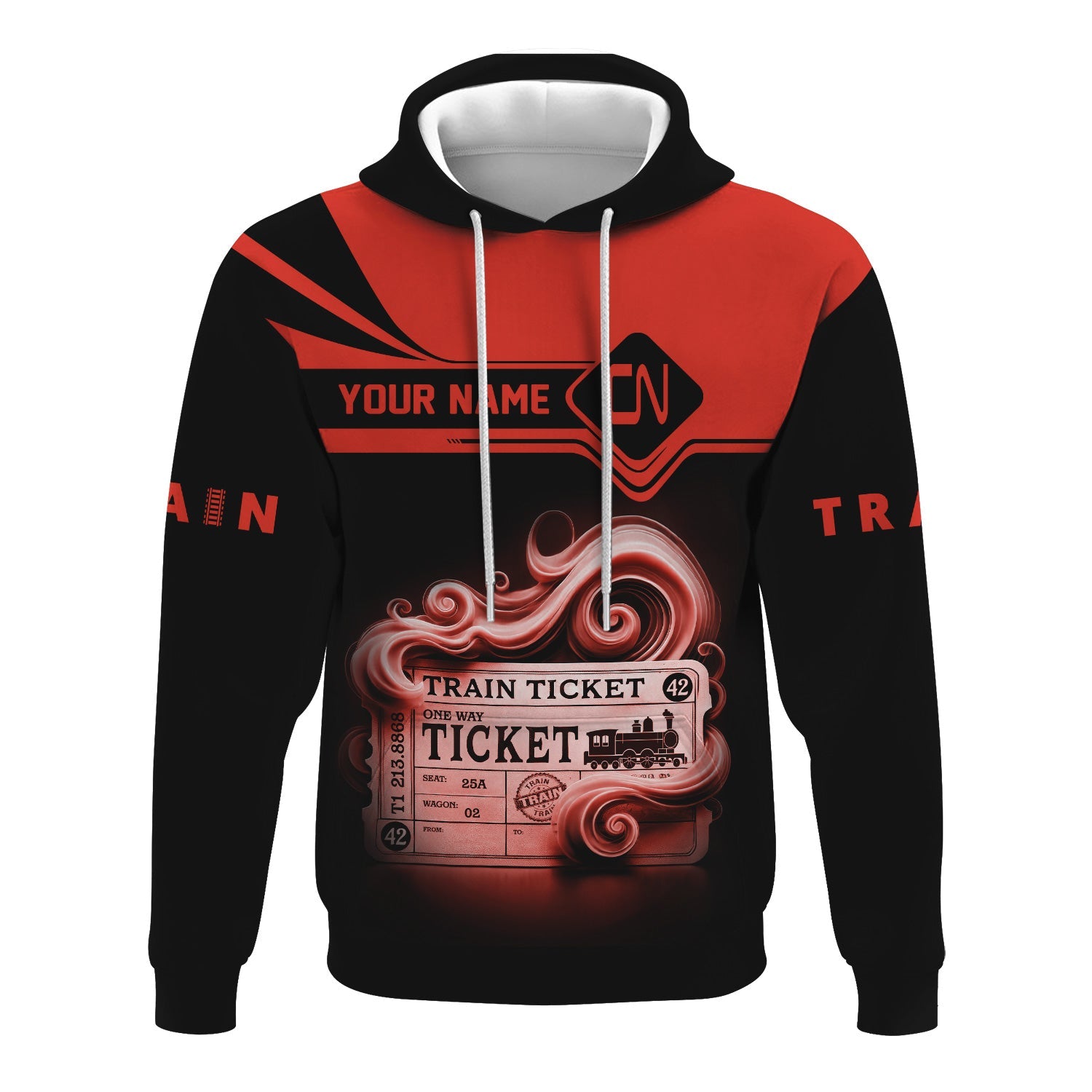 Railspirit Custom Name Canadian National Railroad Hoodie American Train Ticket Printed Zip Hoodie