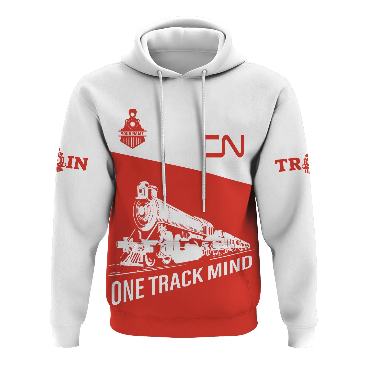 Railspirit Custom Name Canadian National Railroad Hoodie One Track Mind Printed Zip Hoodie