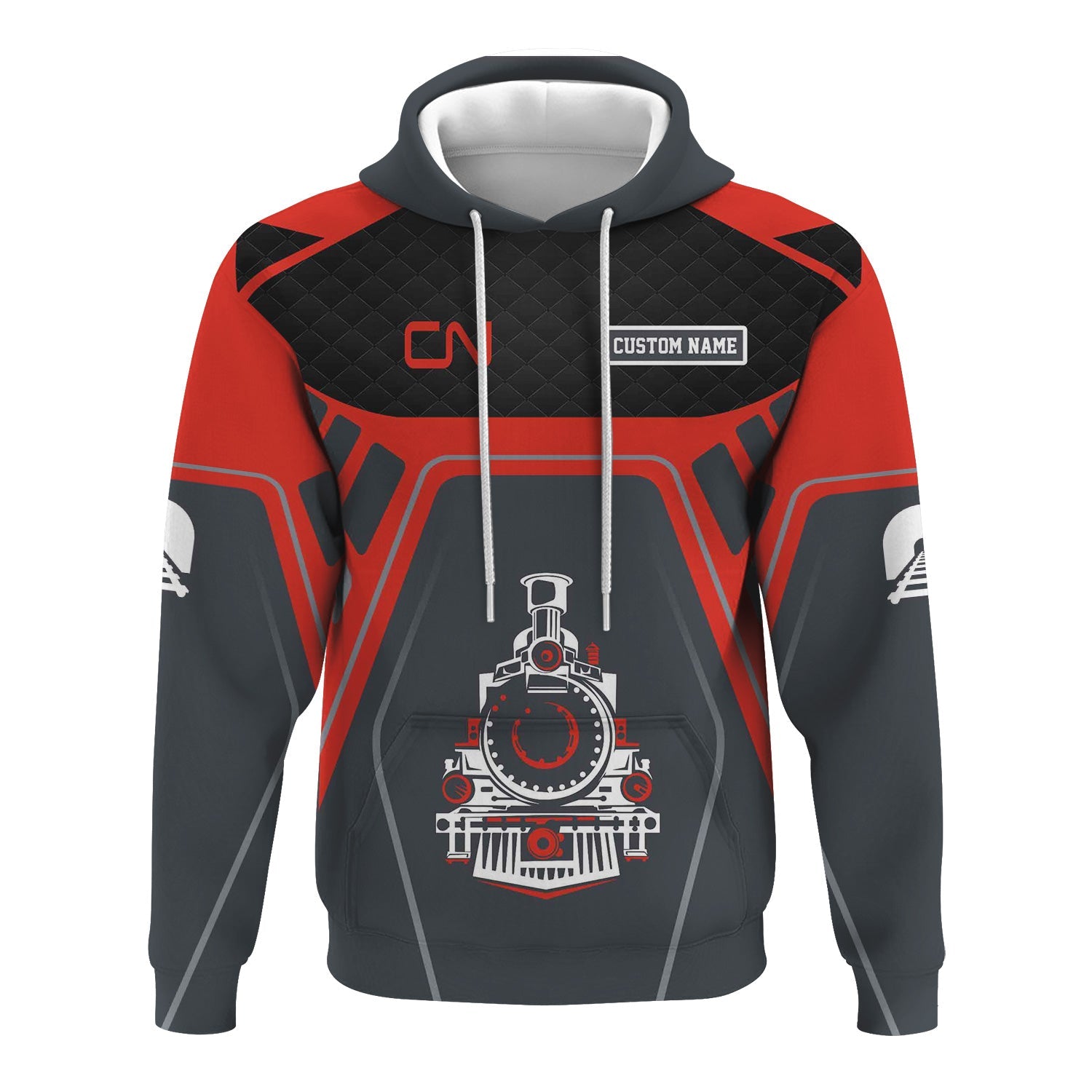 Railspirit Personalized Canadian National Railroad Hoodie Steam Locomotive Engine Graphic Train Zip Up Hoodie All Over Print