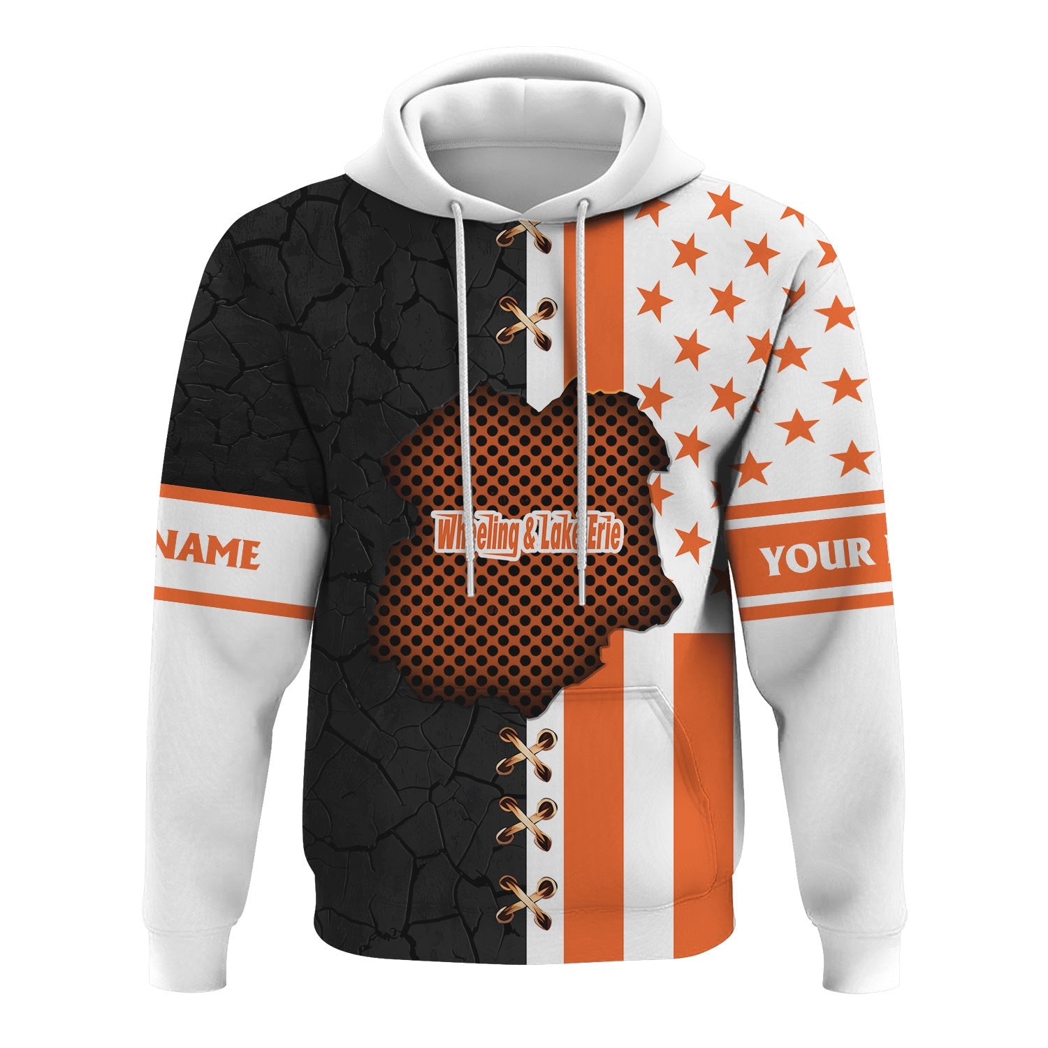 Railspirit Personalized Wheeling And Lake Erie Railroad Hoodie American Flag with Crack Effect Train Zip Up Hoodie