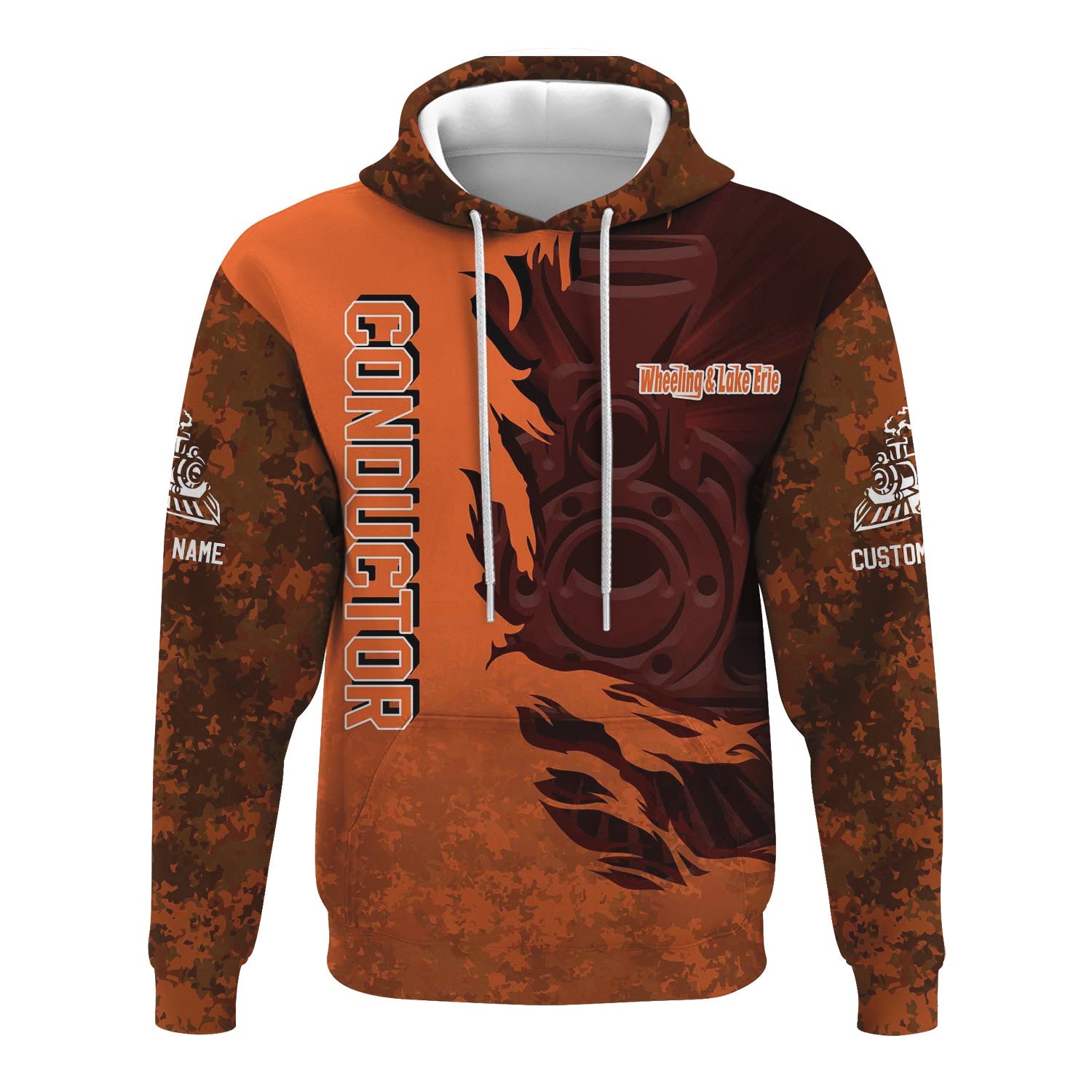 Railspirit Personalized Wheeling And Lake Erie Railroad Hoodie Blazing Style with Custom Position Train Zip Up Hoodie