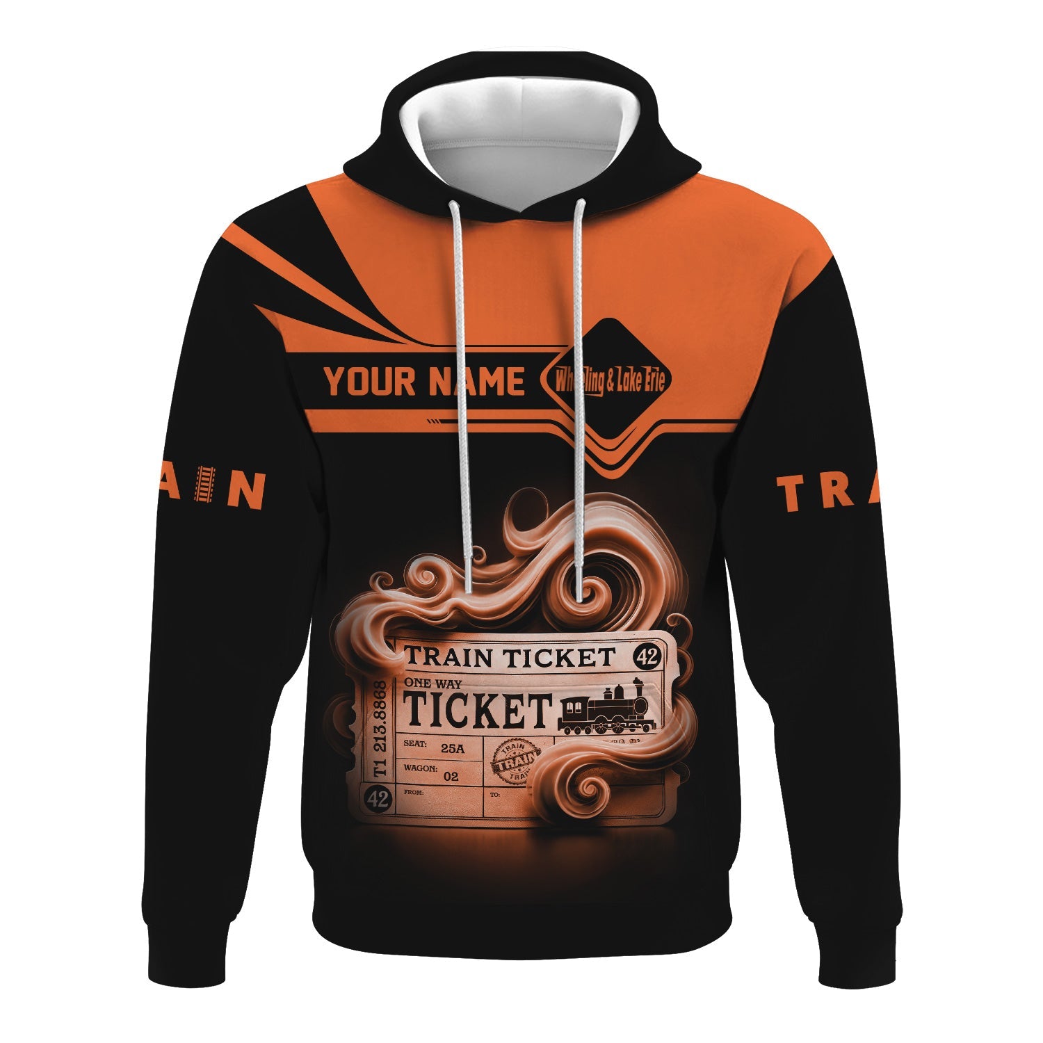 Railspirit Custom Name Wheeling And Lake Erie Railroad Hoodie American Train Ticket Printed Zip Hoodie