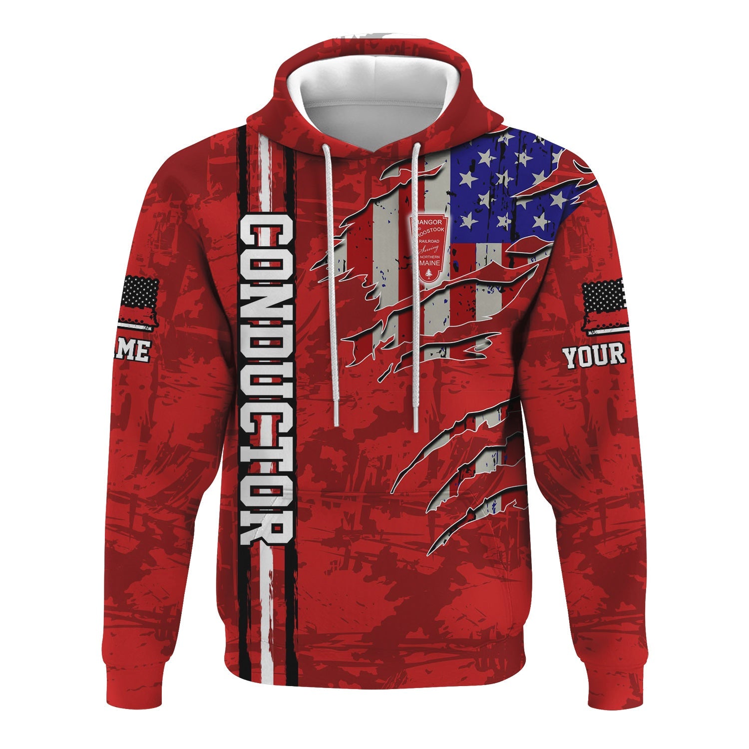 Railspirit Personalized Bangor And Aroostook Railroad Hoodie USA Flag Claw Art with Custom Job Train Zip Up Hoodie