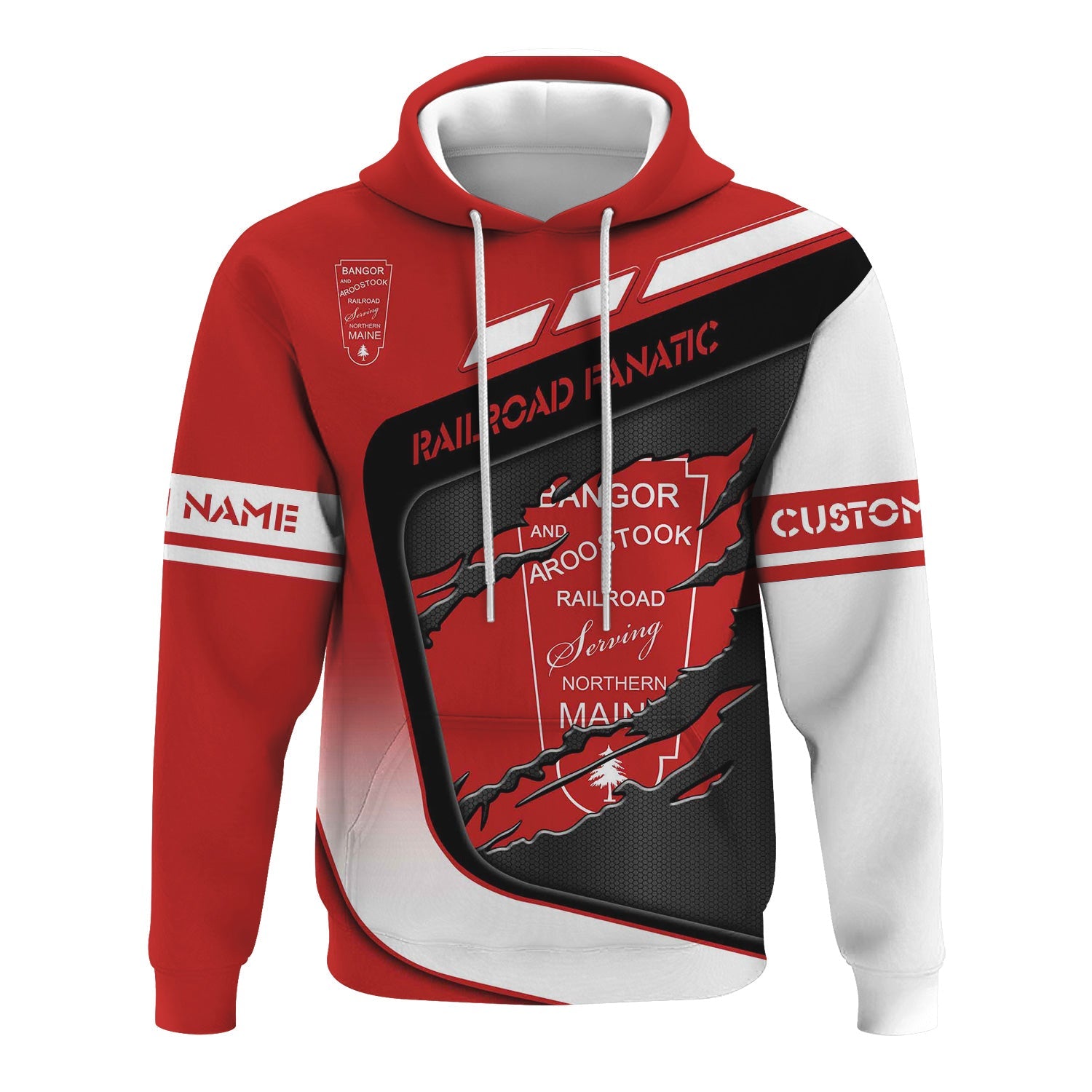 Railspirit Personalized Bangor And Aroostook Railroad Hoodie Ripped Texture Style Train Zip Up Hoodie For Railroad Fanatic