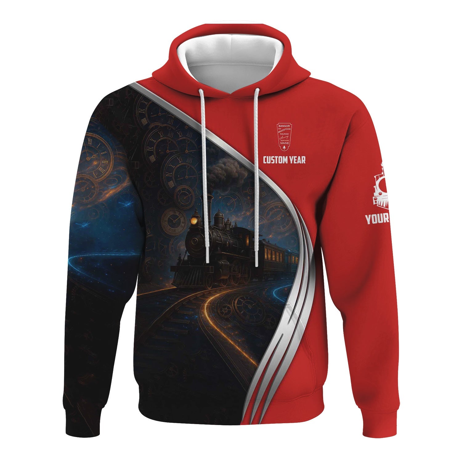 Railspirit Personalized Bangor And Aroostook Railroad Hoodie Steampunk Locomotive with Custom Year Train Zip Up Hoodie