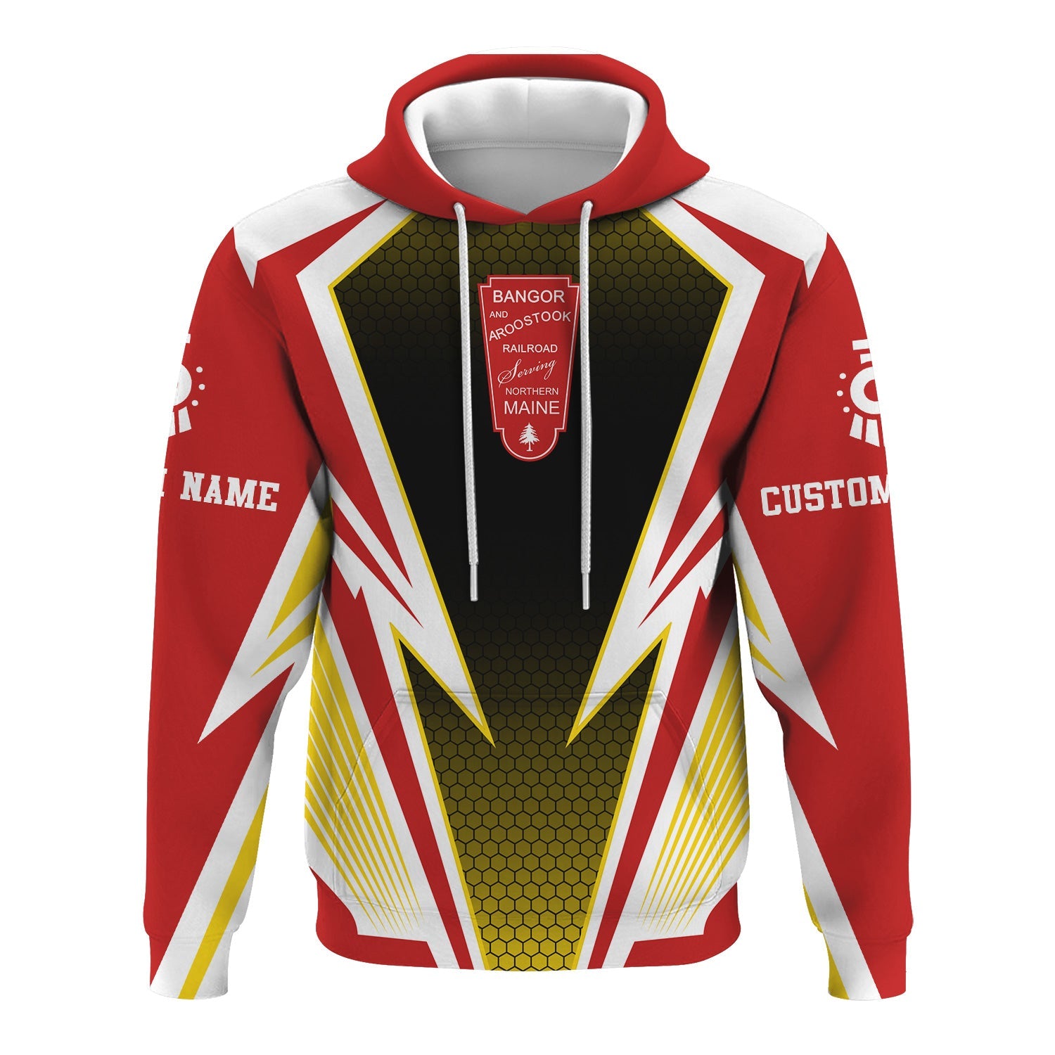 Railspirit Personalized Bangor And Aroostook Railroad Hoodie Lightning Graphic Style Zip Up Hoodie Gift Idea For Train Lover