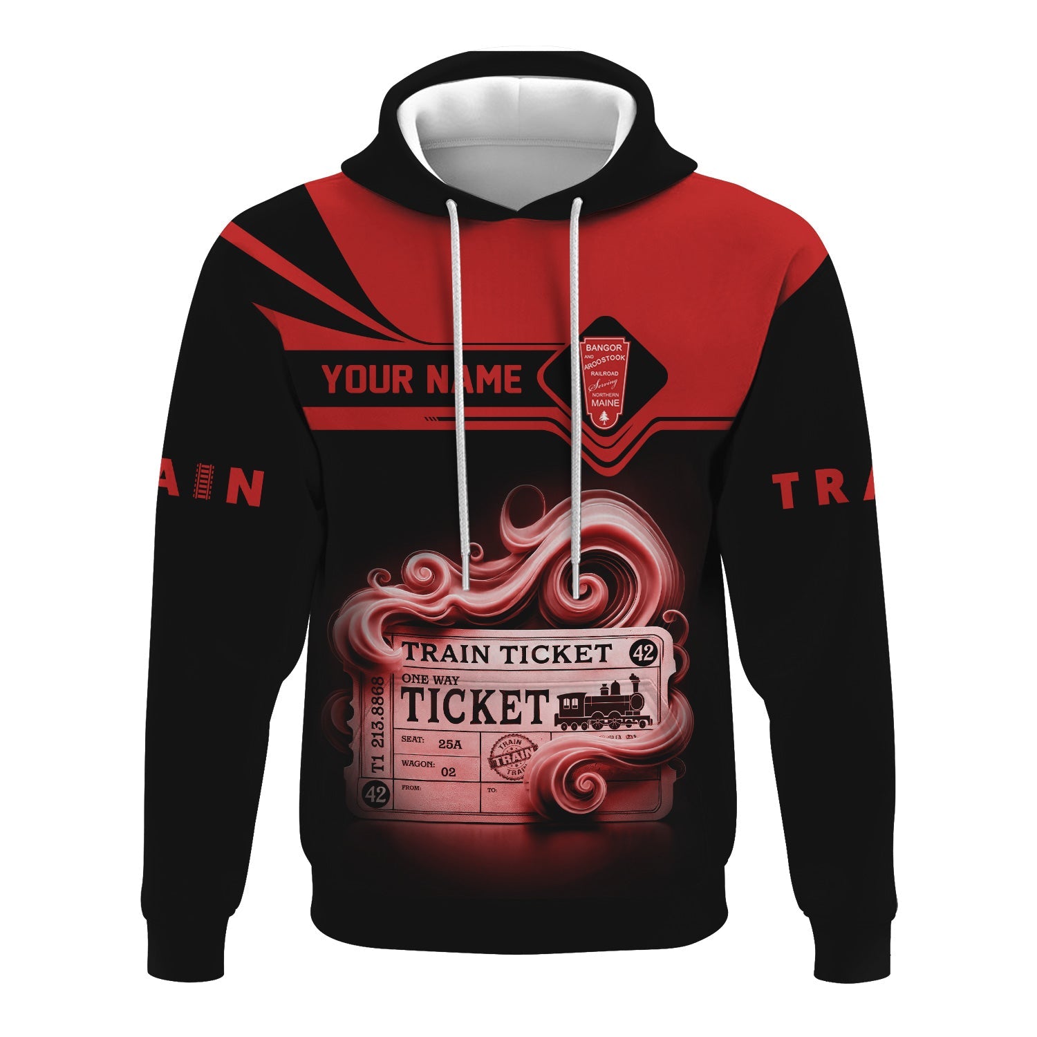 Railspirit Custom Name Bangor And Aroostook Railroad Hoodie American Train Ticket Printed Zip Hoodie